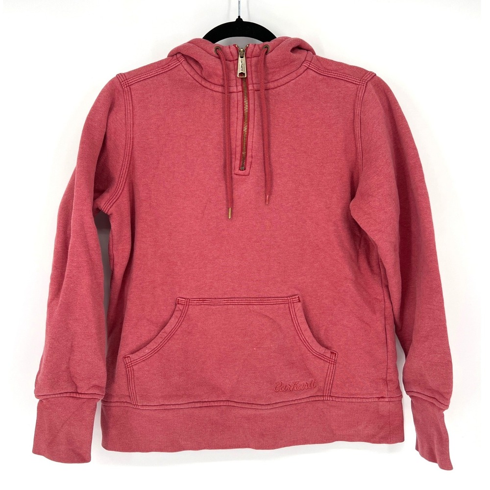 Carhartt Clarksburg‎ 1/4 Zip Hoodie Sweatshirt Medium Red Cozy Casual Workwear